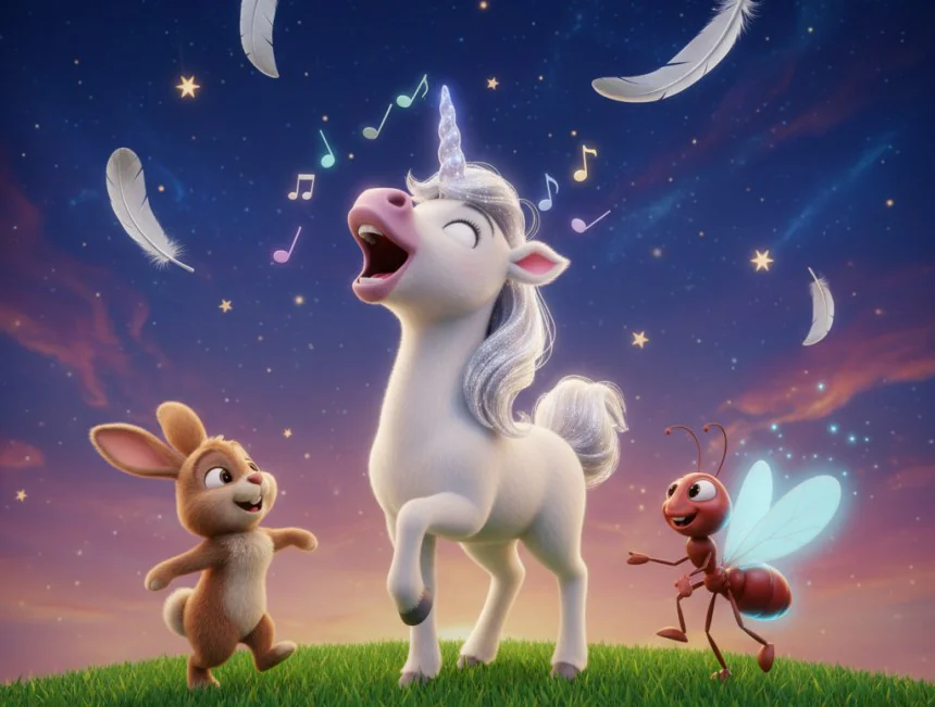 Çiçeğin ışığı boynuzundan içeri süzülünce küçük unicorn derin bir nefes almış ve ağzından yeniden o billur kahkaha dökül