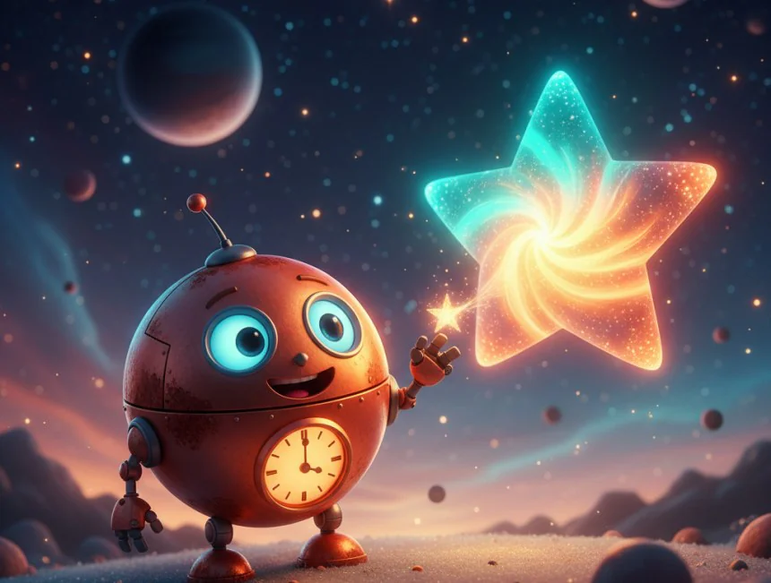 Ama yıldız, cömertliği karşılıksız bırakmamış. Yeniden doğan ışığından küçük bir kıvılcım koparıp robotçuğun göğsüne üfl